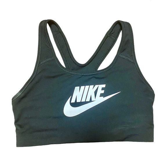 Nike Pro Sport Bra Women's Medium Support Classic Swoosh Training Top Black Logo - Picture 4 of 8